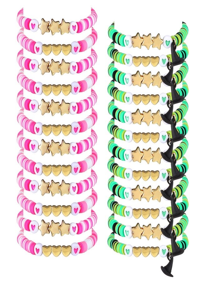 Quelay 24 Pcs Halloween Witch Merch Friendship Bracelets for Women Pink Green Stackable Bead Bracelet Witch Party Favor Decor - Image 1